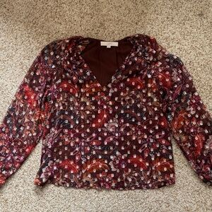 LOFT Women's Floral Blouse - Red and Brown